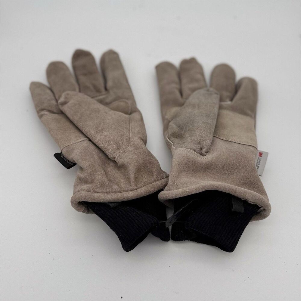 Wells Lamont Men's L Suede Insulated Thinsulate Gloves Gray/Black Wrist Cuffs